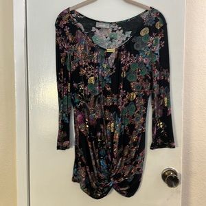 WALLIS floral knit top with 3/4 sleeves